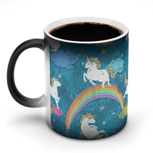 Taza de café de cerámica con estampado de unicornio arcoíris, tazas de 12...