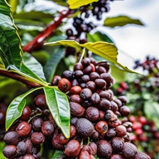 Cafetos madurados en las plantaciones de los países productores de café de todo el mundo